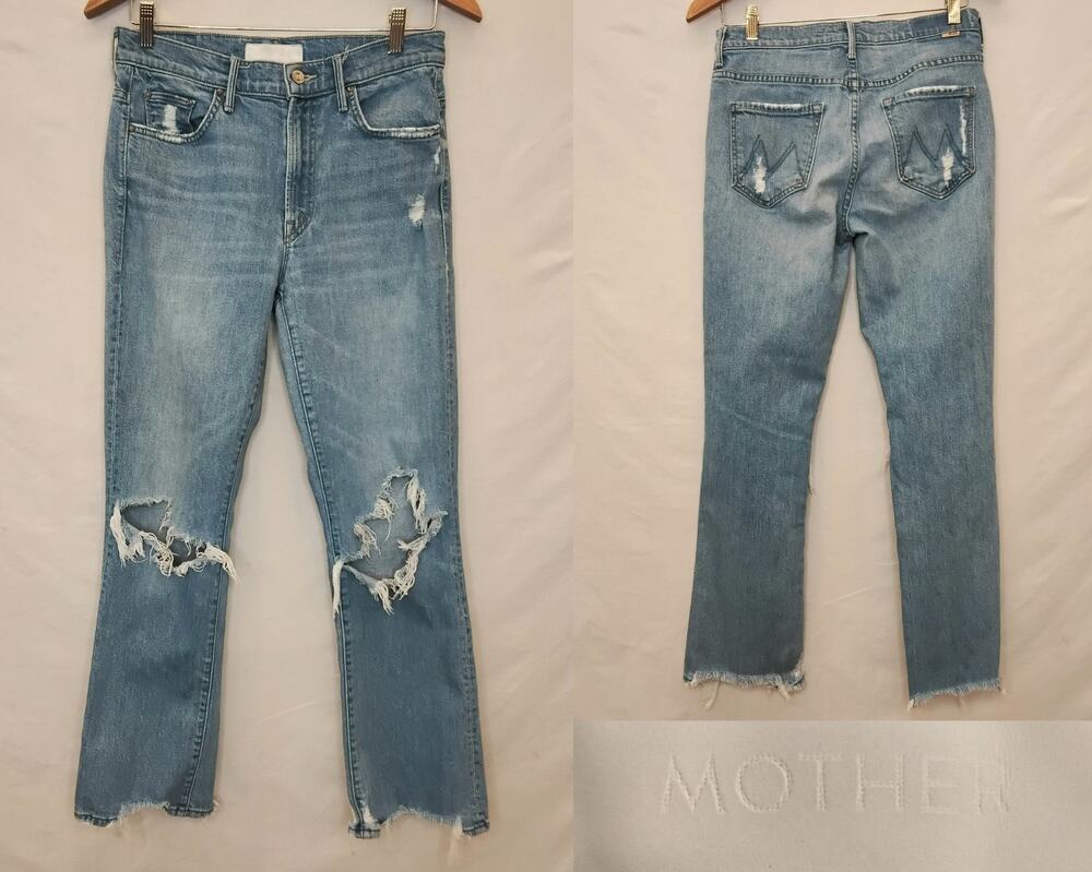 Mother Jeans The Insider Ankle Chew Destroyed Bills Blue Women's 28X27.5 #J5936